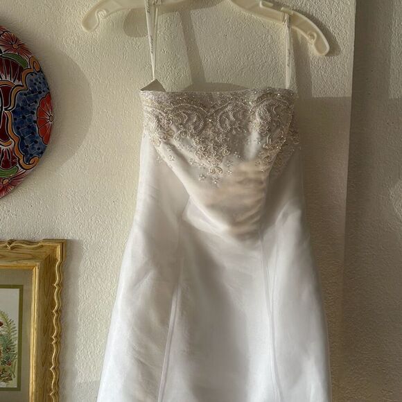 Michaelangelo Size 8 Strapless Wedding Dress chapel Train wedding dress Beaded t - Picture 2 of 10